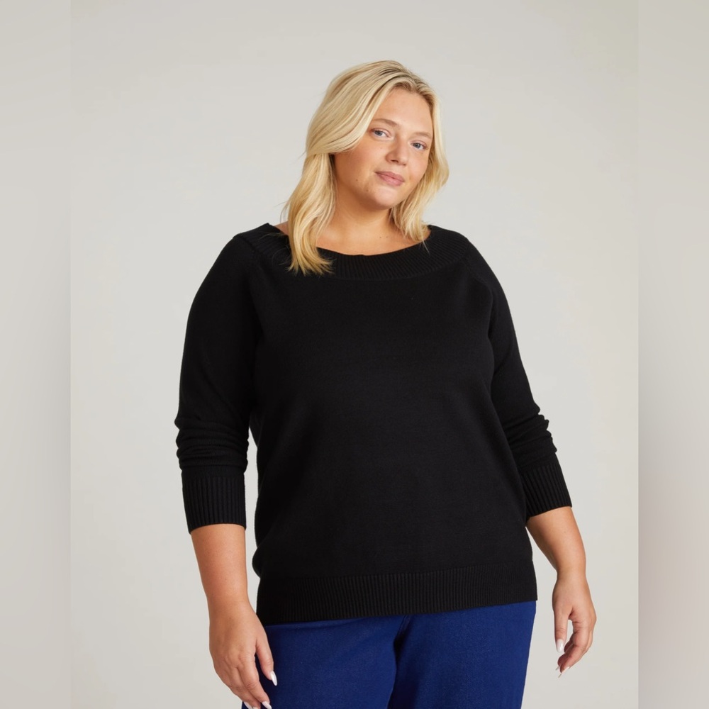 NWT Universal Standard Noomi Off-the-Shoulder Ribbed Sweater in Black Size Large